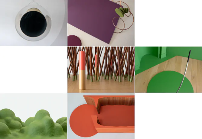 Fotocollage met details van de hulpmiddelen op de verdiepingen