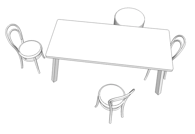 Tekening van één van de zithoeken